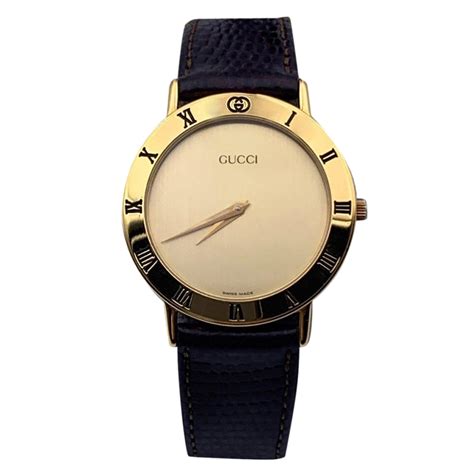 gold and black leather gucci watch|vintage Gucci watch leather band.